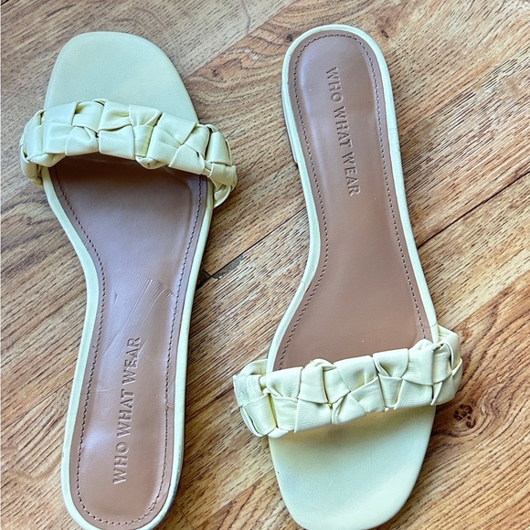 who what wear Women’s Slip On Sandals Light Yellow  Woven Strap Design Size 7.5 - Picture 5 of 11